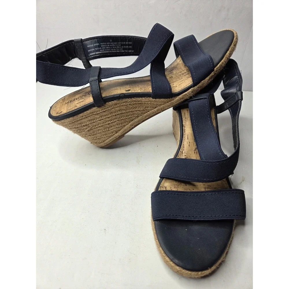 Merona Womens Navy Blue Elastic Strap Espadrille Wedge Sandals Size 11
